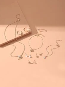 12 cái Rhinestone Trang trí Trang sức Bộ - Vàng - Xem 3