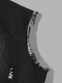 Manfinity Men Plus Ripped Flap Pocket Denim Vest Jacket - Black - View 3