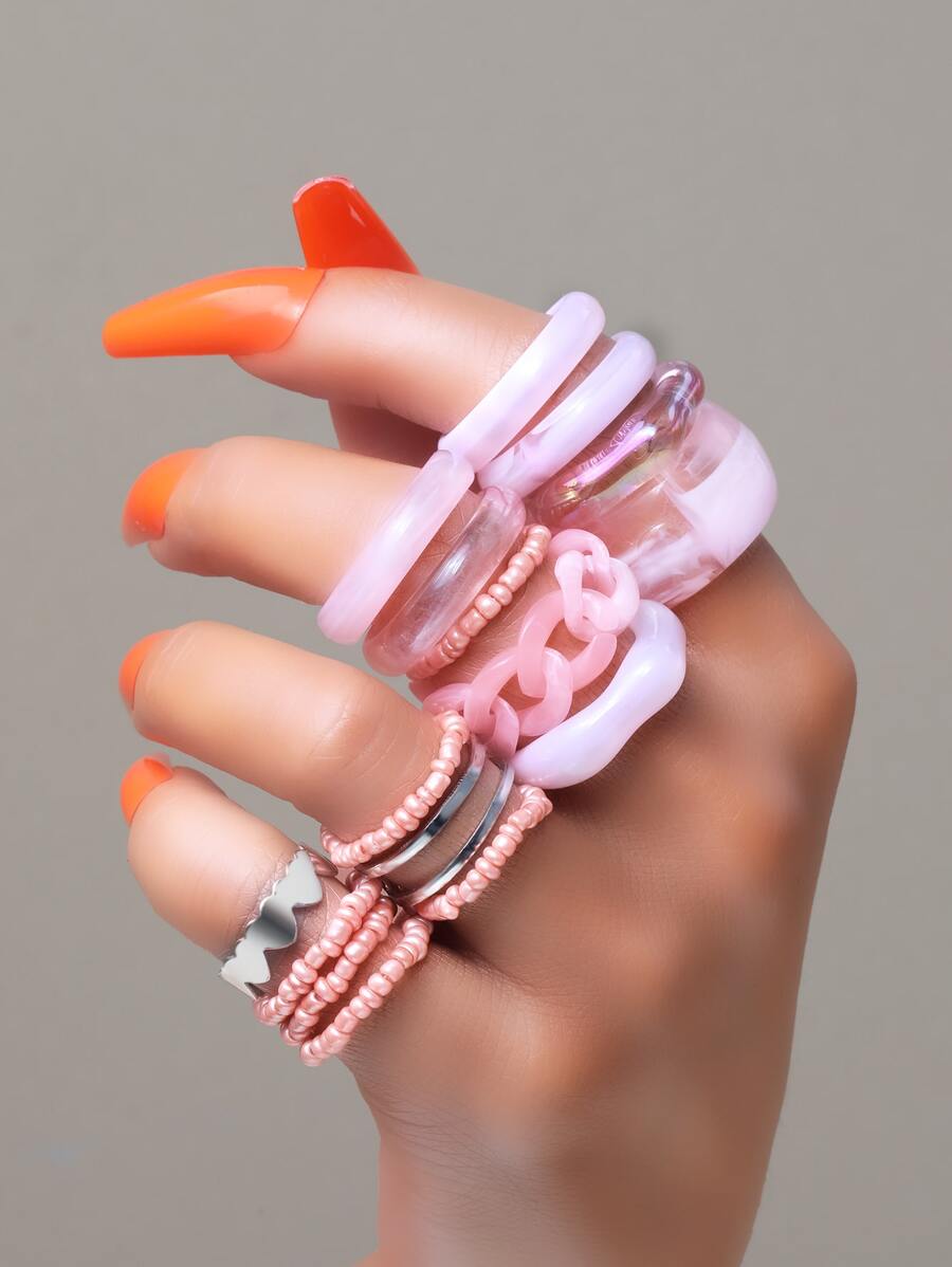 16 chiếc vòng trang trí trái tim đính cườm - Hồng - Xem 1