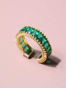 寶石裝飾開口戒指 - 綠色 - 查看 2