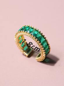 寶石裝飾開口戒指 - 綠色 - 查看 3