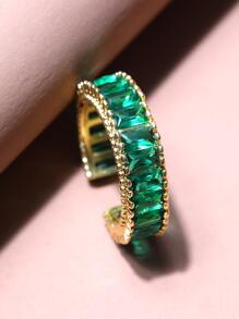 寶石裝飾開口戒指 - 綠色 - 查看 4