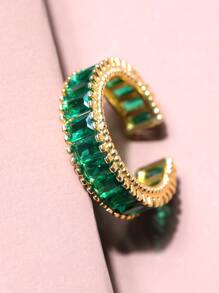寶石裝飾開口戒指 - 綠色 - 查看 5