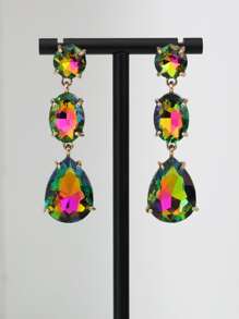 Bông tai trang trí bằng đá quý giọt nước - Hồng - Xem 1