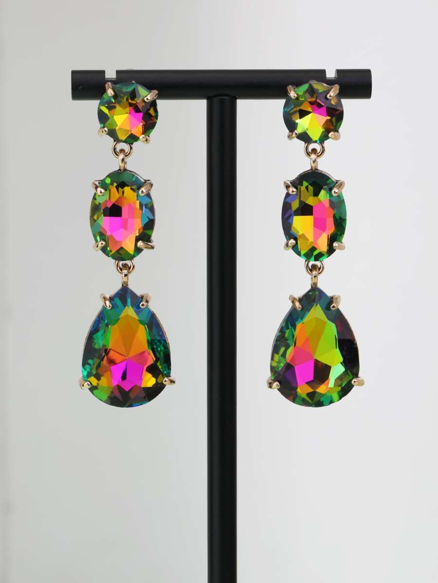 Bông tai trang trí bằng đá quý giọt nước - Hồng - Xem 1