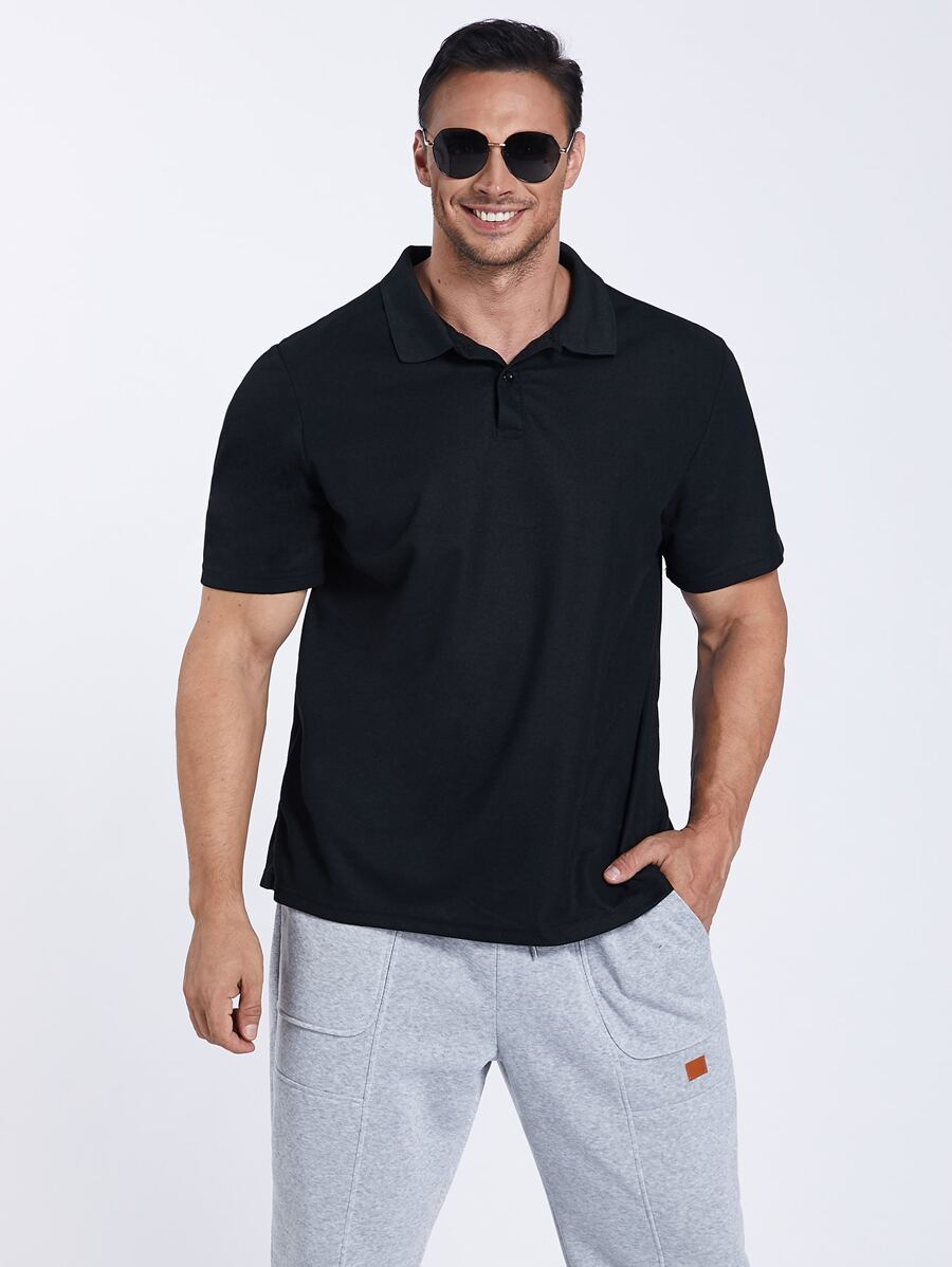 Manfinity Homme Men Plus Solid Polo Shirt - Black - View 1