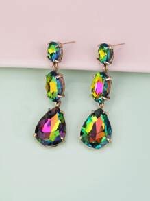 Bông tai trang trí bằng đá quý giọt nước - Hồng - Xem 2