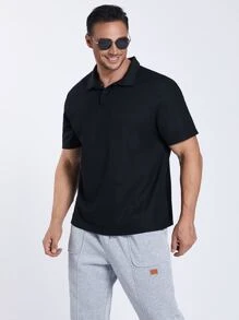 Manfinity Homme Men Plus Solid Polo Shirt - Black - View 4