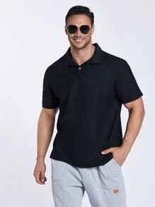 Manfinity Homme Men Plus Solid Polo Shirt - Black - View 6
