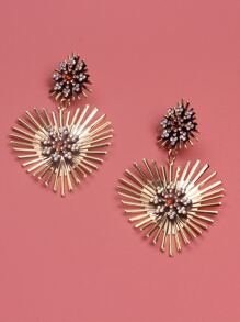 Rhinestone Decor Heart Charm Drop Earrings - Yellow Gold - View 3