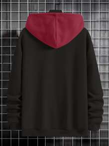 Manfinity Men Plus Letter Graphic Zip Up Drawstring Hoodie Without Tee - Black - View 2