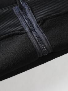 Manfinity Men Plus Letter Graphic Zip Up Drawstring Hoodie Without Tee - Black - View 3