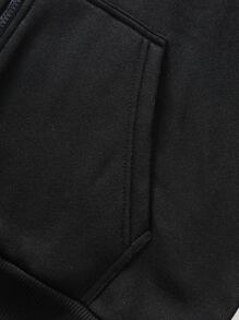 Manfinity Men Plus Letter Graphic Zip Up Drawstring Hoodie Without Tee - Black - View 5