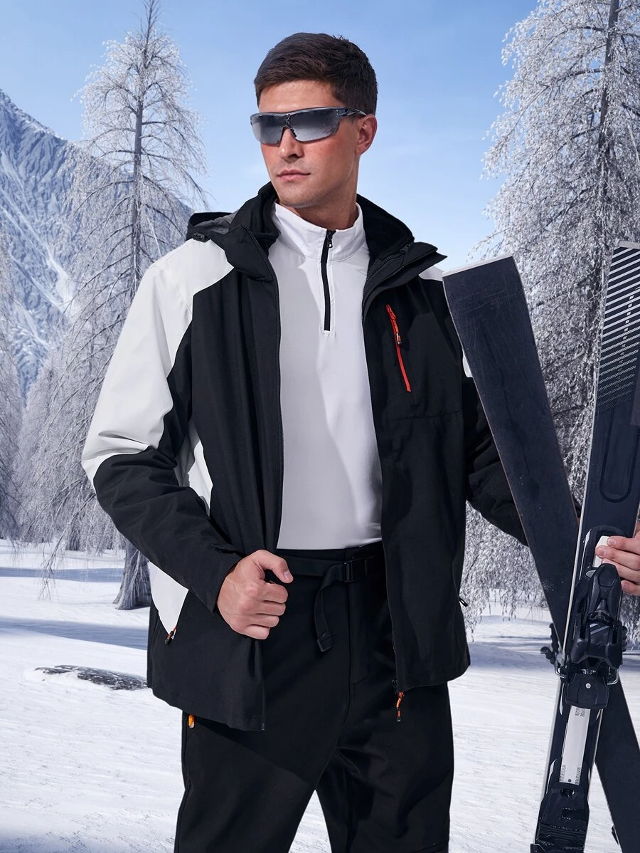 Manfinity Sport Corelite Men Colourblock Zipper Pocket Hooded Sports Jacket - Black - View 1