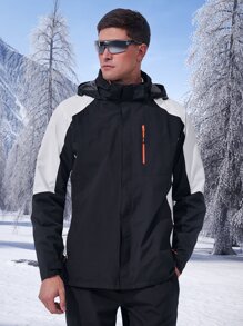 Manfinity Sport Corelite Men Colourblock Zipper Pocket Hooded Sports Jacket - Black - View 4