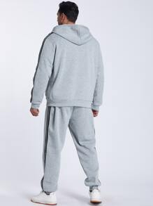 Manfinity Homme 男士拼接側邊接縫抽繩連帽衫和運動褲 - 灰色 - 查看 2