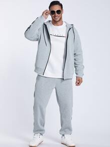 Manfinity Homme 男士拼接側邊接縫抽繩連帽衫和運動褲 - 灰色 - 查看 5