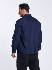 Manfinity Men Plus Contrast Plaid Panel Shirt - Navy Blue - View 2