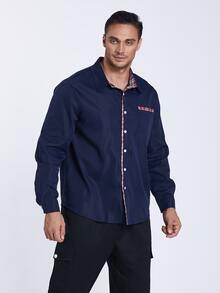 Manfinity Men Plus Contrast Plaid Panel Shirt - Navy Blue - View 4