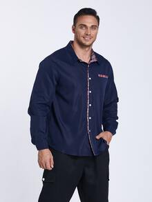 Manfinity Men Plus Contrast Plaid Panel Shirt - Navy Blue - View 5