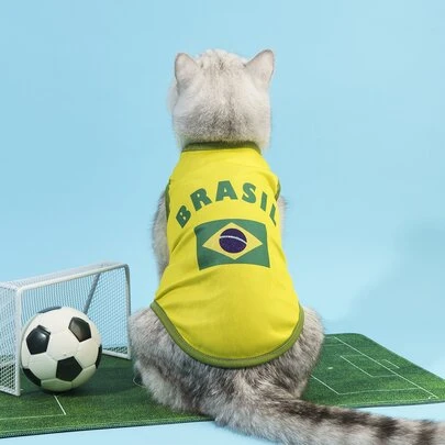 PETSIN Brazil Flag Pattern Pet Tank - Lightweight And Breathable For Spring, Summer, And Early Autumn; Perfect For Daily Wear, Outdoor Walks, Park Activities, Family Gatherings, Sports Events, World Cup Celebrations, Holiday Parties, And Festive Photo Shoots; Provides Comfort, National Pride, And Sporty Style For Your Pet