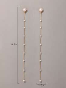 人造珍珠裝飾耳墜 - 金黃色 - 查看 3