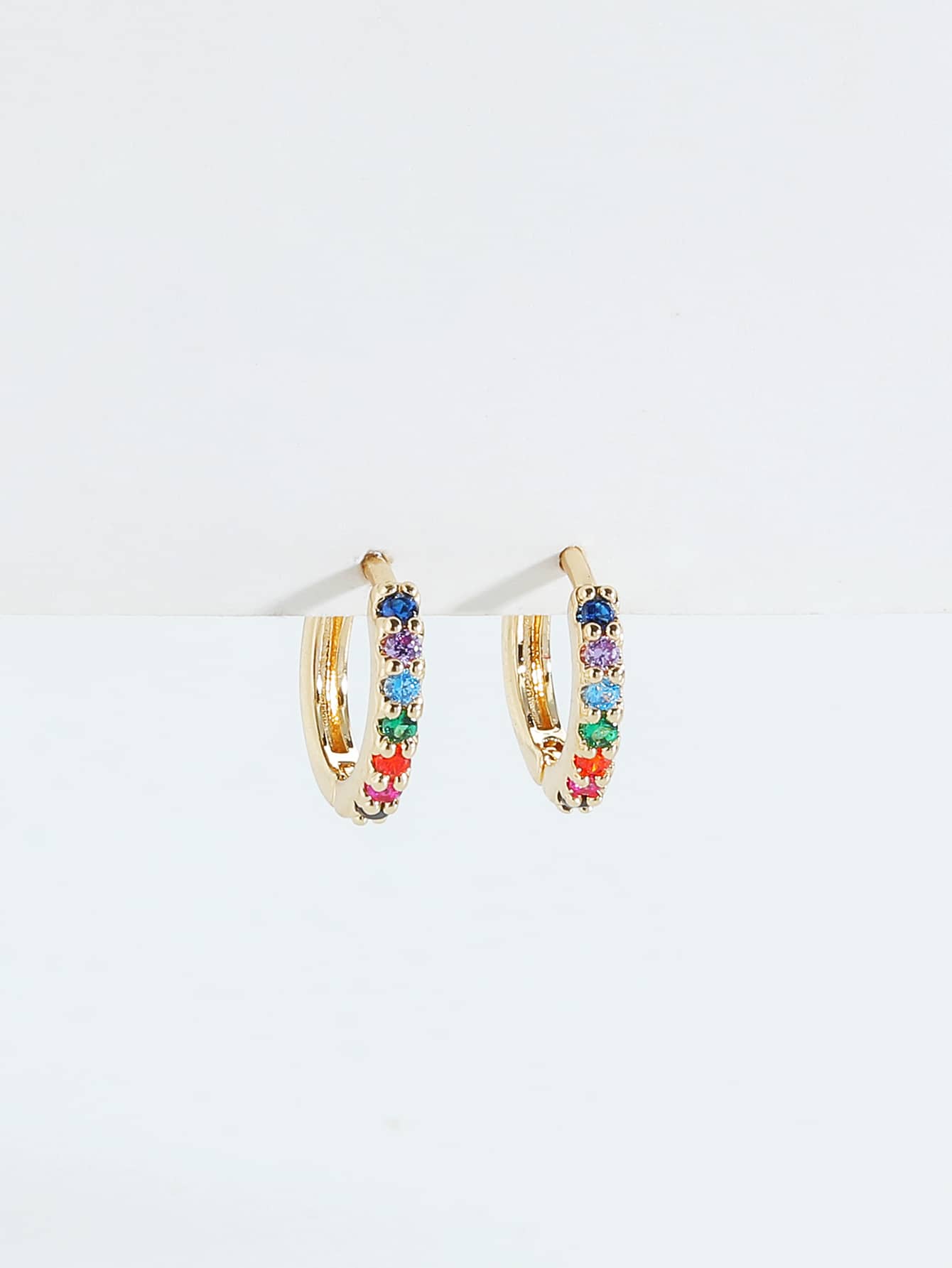 方晶鋯石裝飾耳環 - 金黃色 - 查看 1