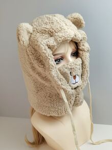 Sombrero con diseño con bordado con diseño de oreja de peluche - Beis - Ver 2