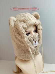 Sombrero con diseño con bordado con diseño de oreja de peluche - Beis - Ver 4