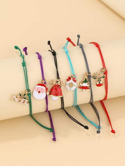 6pcs  Cute Christmas Holiday Woven Bracelets