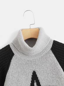 Star Pattern Turtleneck Raglan Sleeve Sweater - Grey - View 3