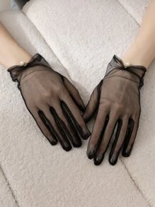Faux Pearl Decor Gloves - Black - View 4