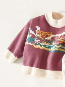 Toddler Girls 1 PC Mountain Pattern Drop Shoulder Jumper - Redwood - View 3