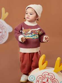 Toddler Girls 1 PC Mountain Pattern Drop Shoulder Jumper - Redwood - View 4