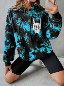 SHEIN EZwear Quần áo thể thao nữ Dây kéo Lễ Các Thánh Cà vạt nhuộm Giải trí - Màu xanh lam - Xem 1