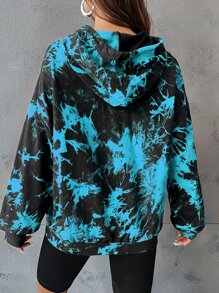 SHEIN EZwear Quần áo thể thao nữ Dây kéo Lễ Các Thánh Cà vạt nhuộm Giải trí - Màu xanh lam - Xem 2