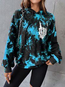 SHEIN EZwear Quần áo thể thao nữ Dây kéo Lễ Các Thánh Cà vạt nhuộm Giải trí - Màu xanh lam - Xem 3