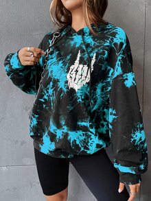 SHEIN EZwear Quần áo thể thao nữ Dây kéo Lễ Các Thánh Cà vạt nhuộm Giải trí - Màu xanh lam - Xem 5