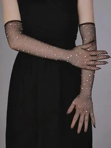 Găng tay hở ngón trang trí bằng kim cương giả - màu đen - Xem 1