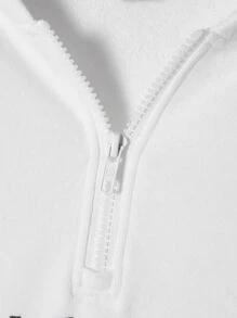 GENTILAND Men Letter Graphic Half Zip Drawstring Hoodie - White - View 3