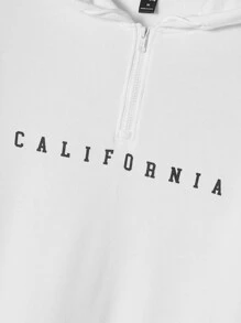 GENTILAND Men Letter Graphic Half Zip Drawstring Hoodie - White - View 4