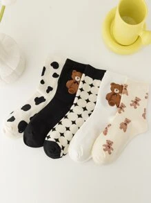 5雙小熊印花中筒襪 - 彩色 - 查看 1