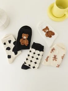5雙小熊印花中筒襪 - 彩色 - 查看 2