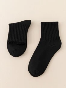 1/6 Pairs Women's Thick Ribbed Mid-Calf Socks, All-Season Short Socks, Soft Breathable Non-Tight White Socks, Fashionable Versatile, Essential For Home, Sports And Travel. - Black - View 2