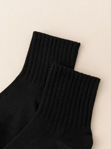 1/6 Pairs Women's Thick Ribbed Mid-Calf Socks, All-Season Short Socks, Soft Breathable Non-Tight White Socks, Fashionable Versatile, Essential For Home, Sports And Travel. - Black - View 3