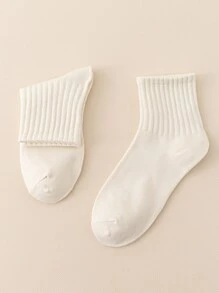 6pairs Solid Crew Socks, Fall Socks - Beige - View 2