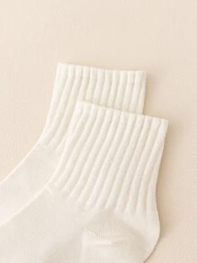 6pairs Solid Crew Socks, Fall Socks - Beige - View 3