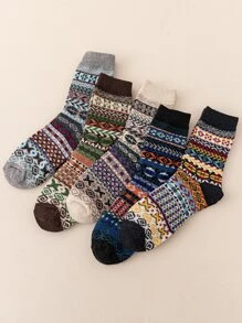 5pairs Men Geo Print Crew Socks - Multicolor - View 1