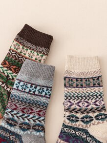 5pairs Men Geo Print Crew Socks - Multicolor - View 3