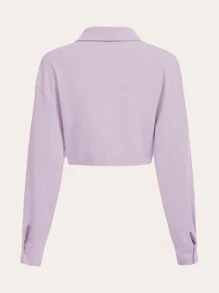 SHEIN EZwear 翻蓋口袋扭結下擺短款襯衫